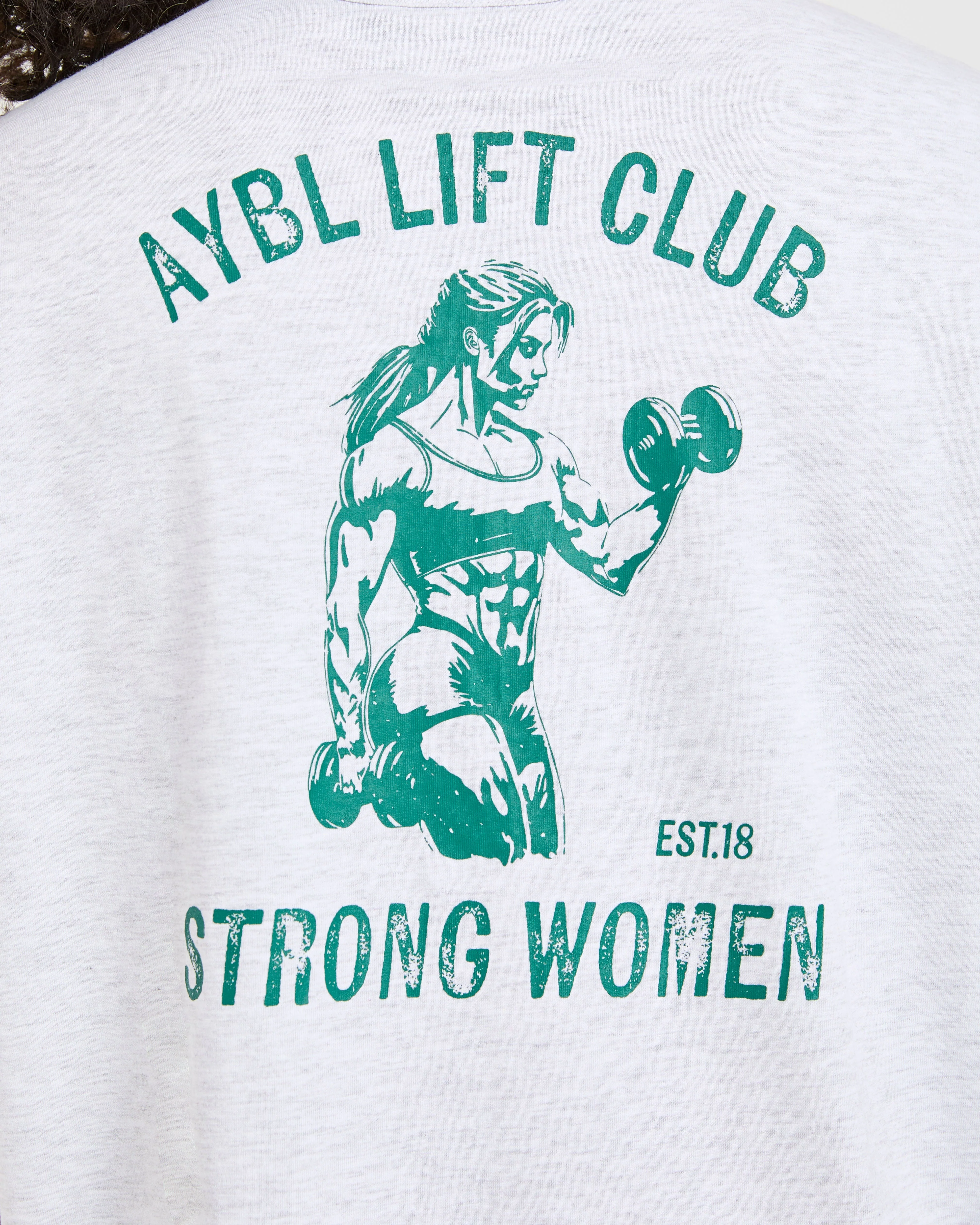 Strong Women Graphic Oversized T Shirt - Grey Marl/Green - Image 5