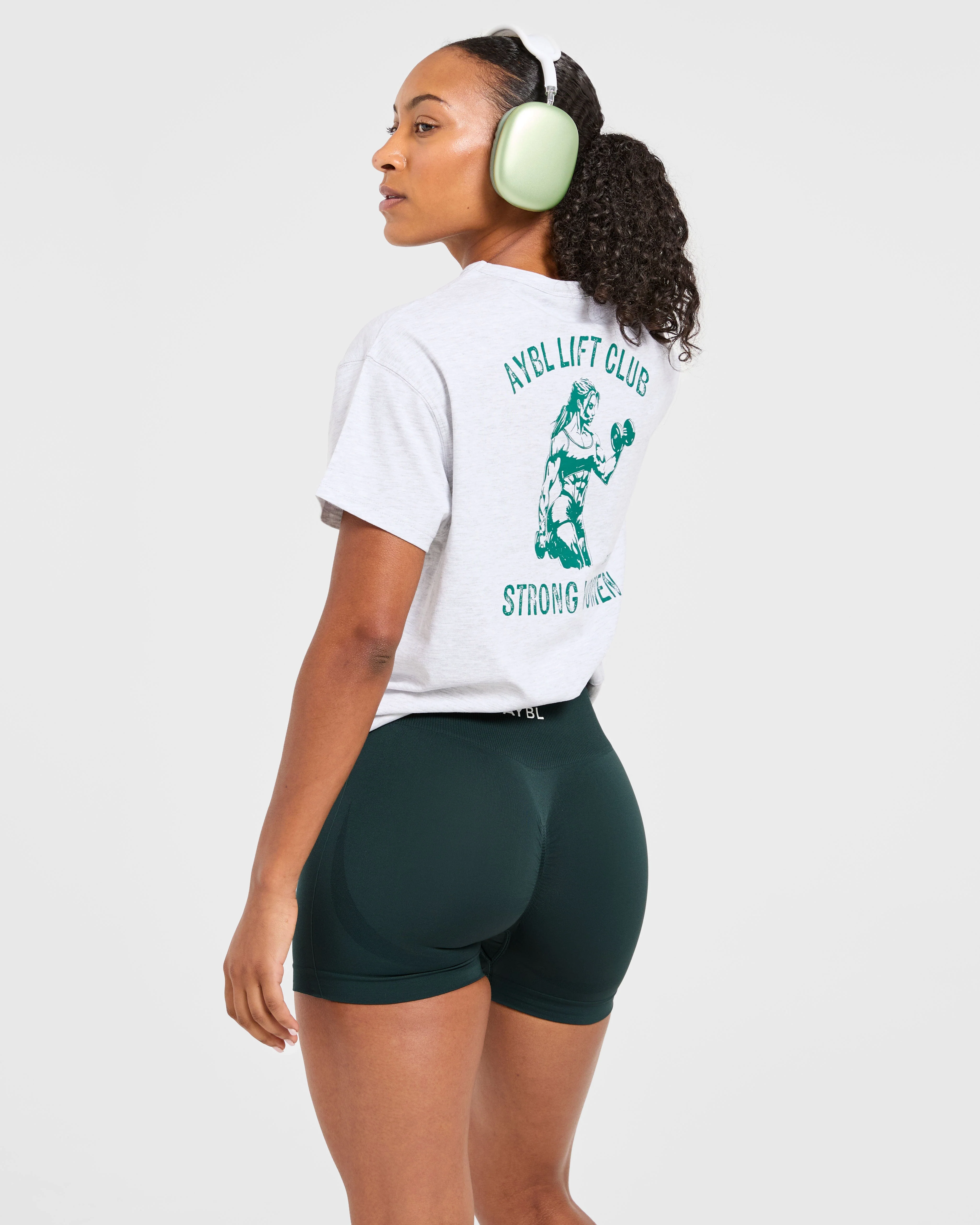 Strong Women Graphic Oversized T Shirt - Grey Marl/Green - Image 7
