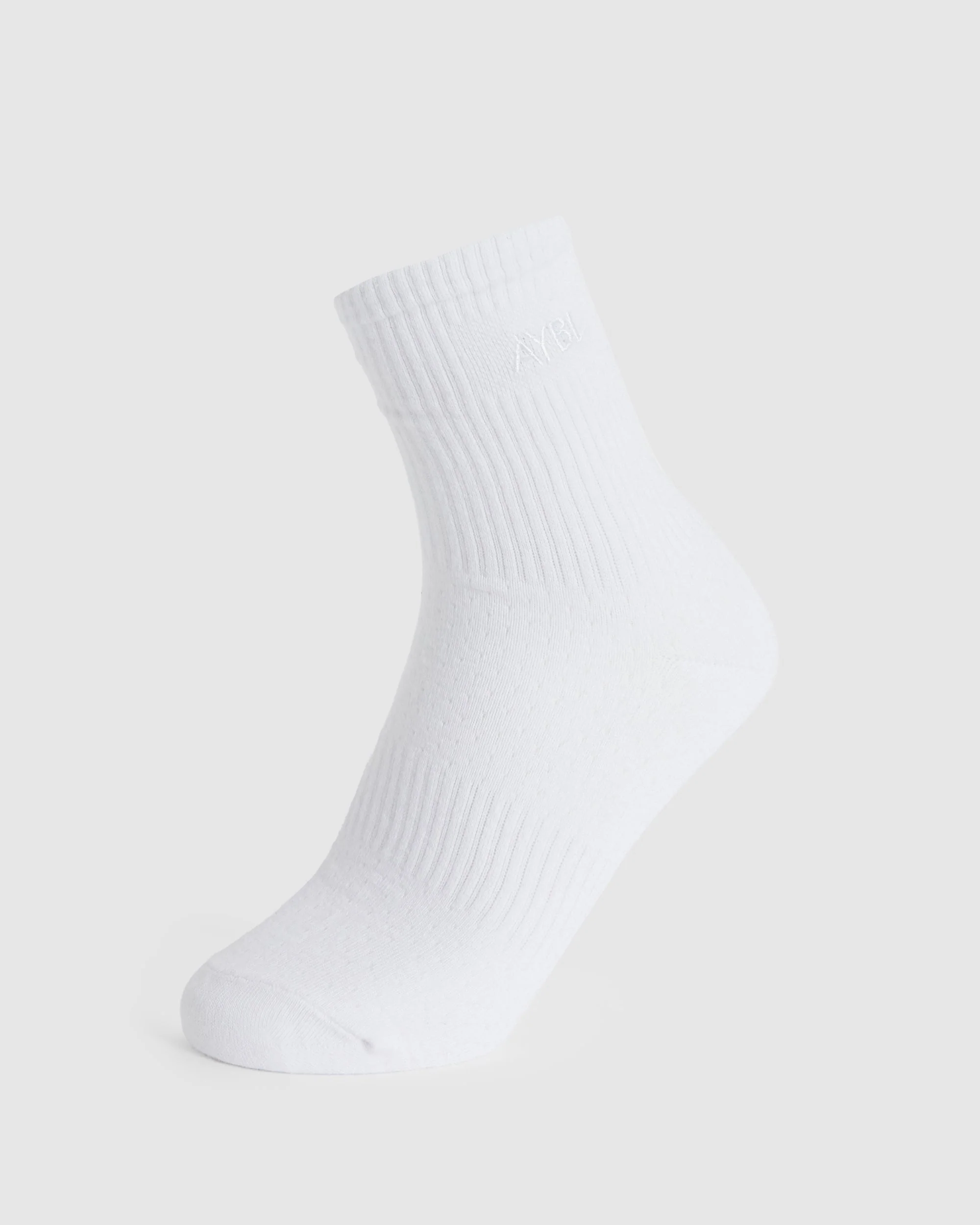 Tonal Embroidered Crew Socks - White - Image 3