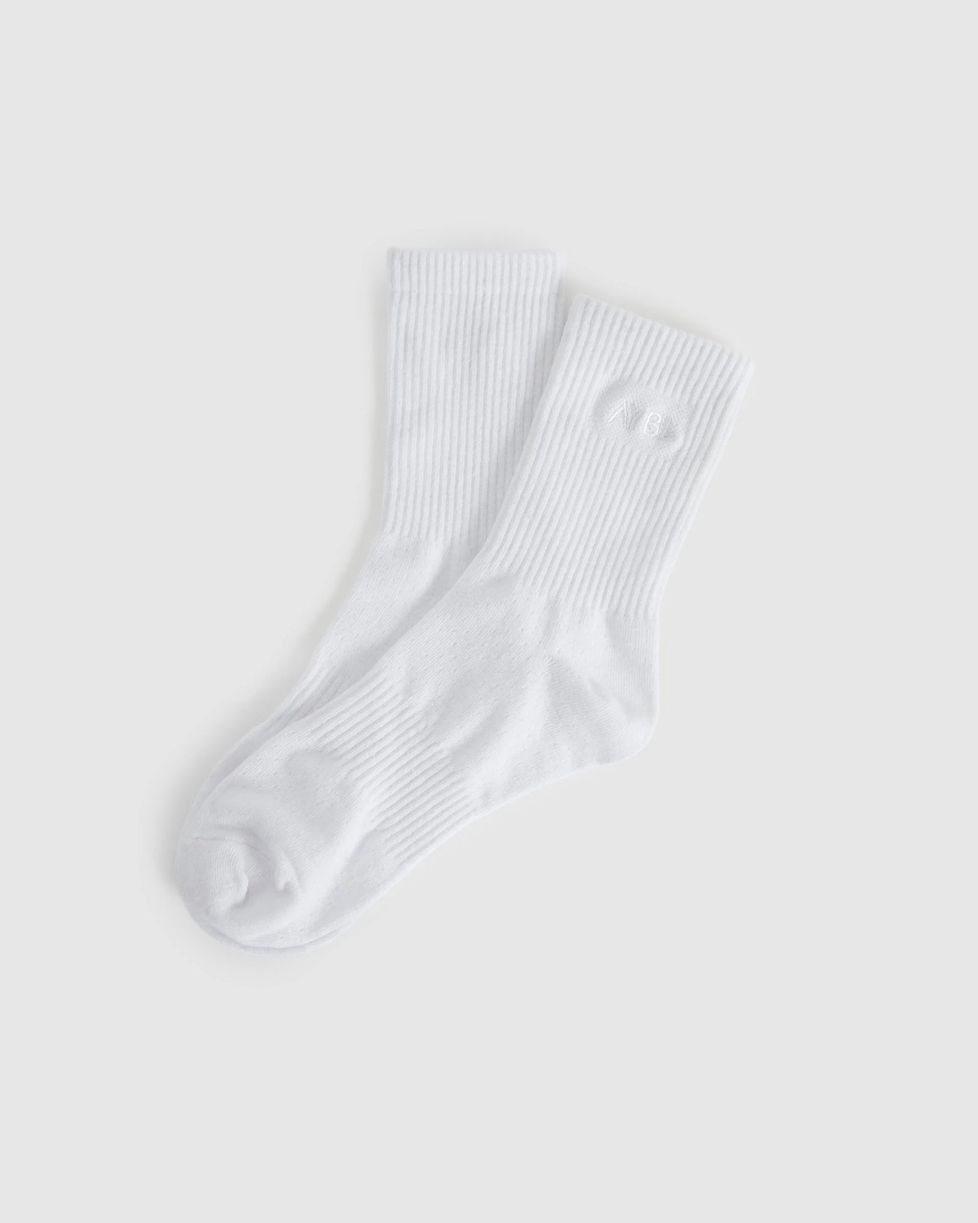 Tonal Embroidered Crew Socks - White - Image 4