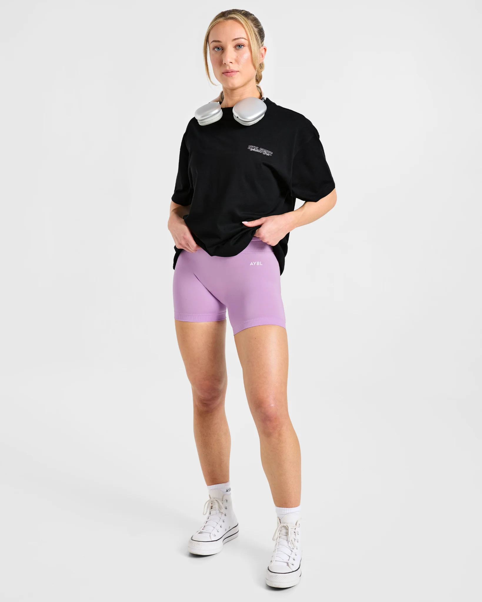 Varsity Dept. Oversized T Shirt - Black/Lilac - Image 8