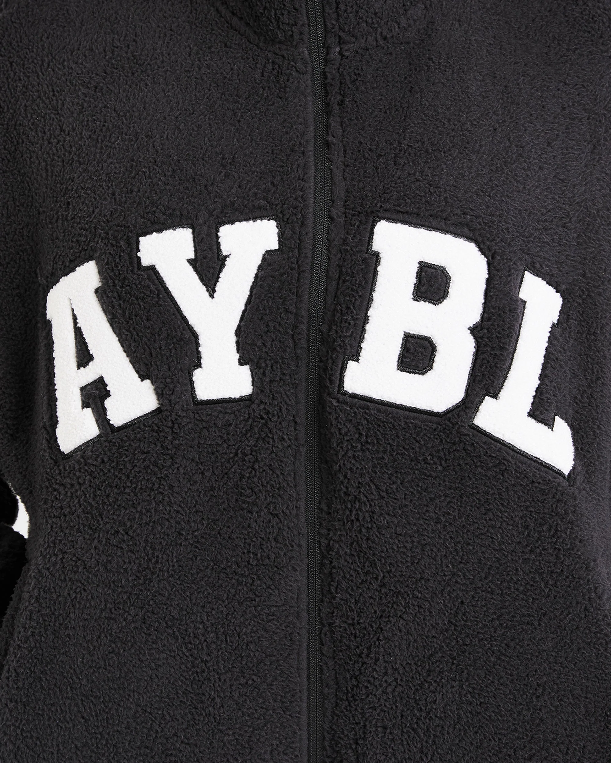 Varsity Oversized Fleece Zip Up Jacket - Black - Image 6