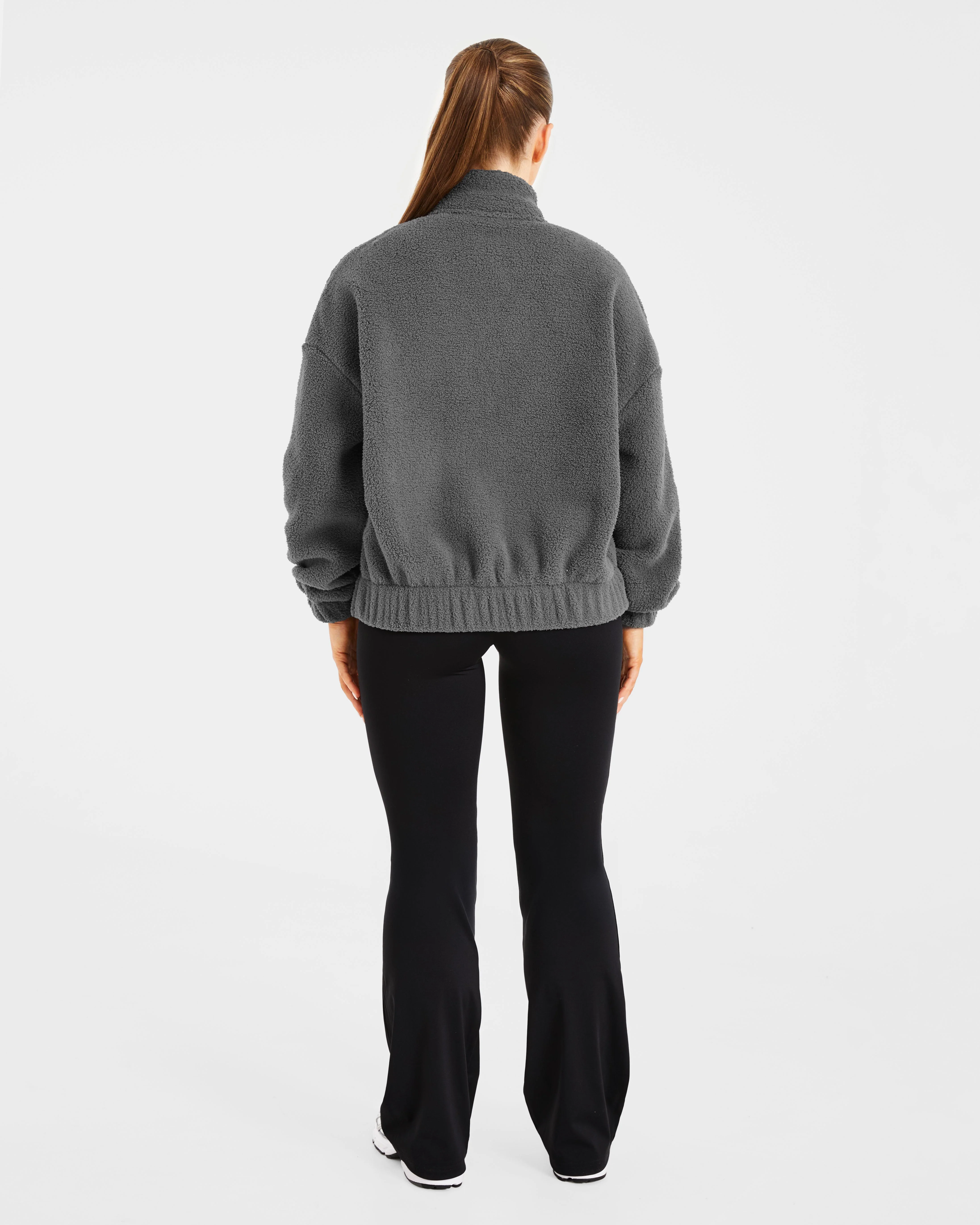 Varsity Oversized Fleece Zip Up Jacket - Charcoal - Image 4