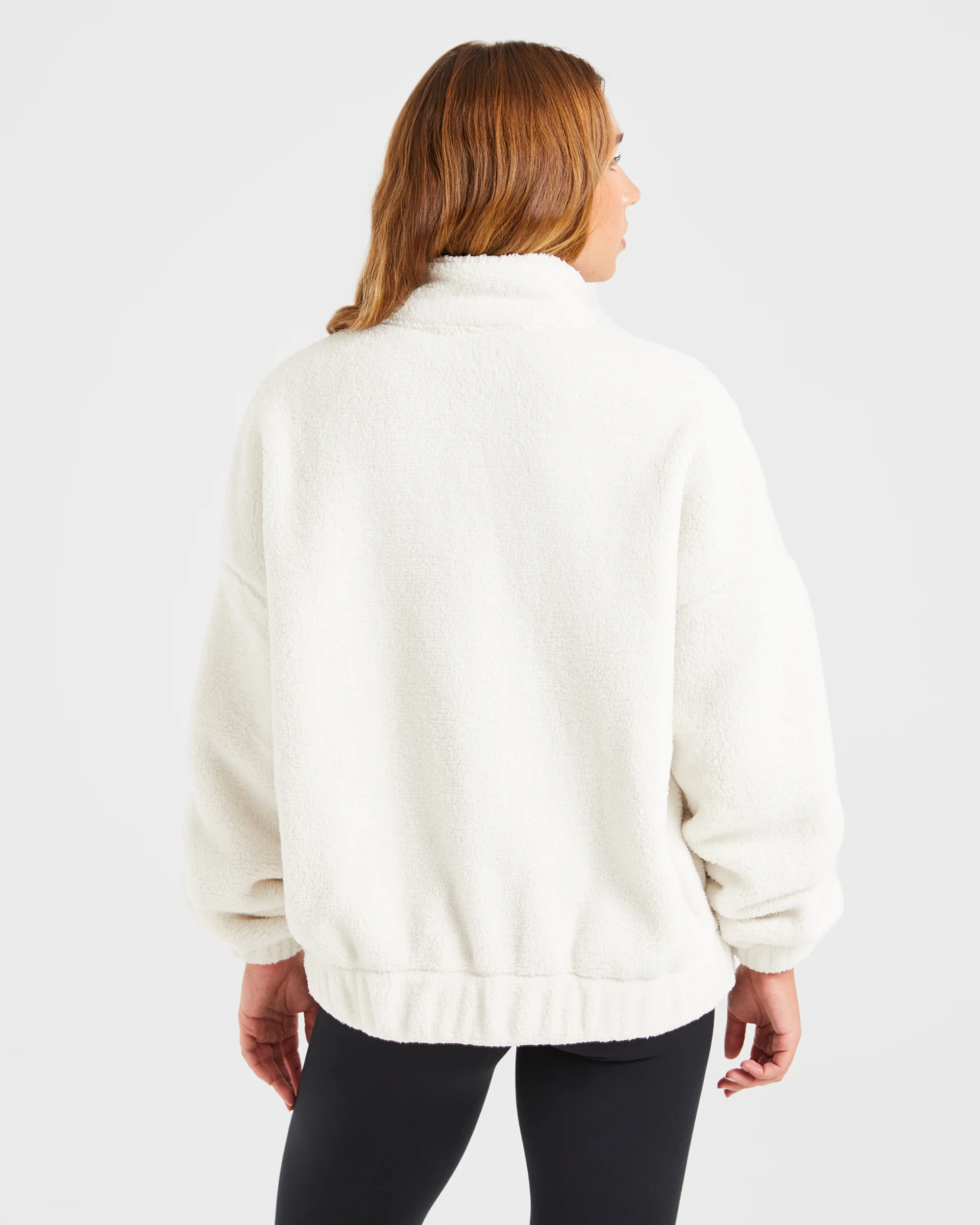 Varsity Oversized Fleece Zip Up Jacket - Cream - Image 2