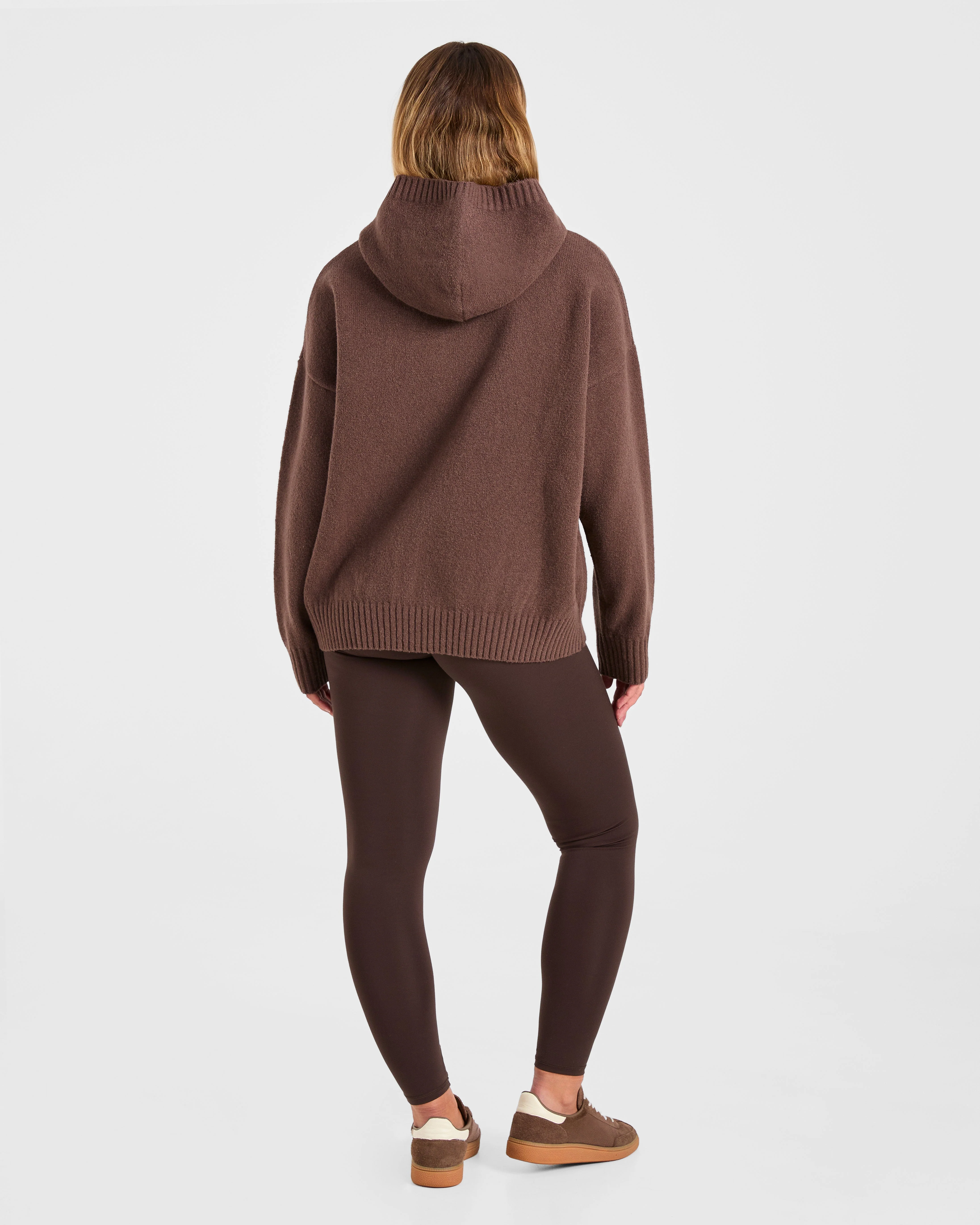 Varsity Oversized Knitted Hoodie - Brown - Image 4