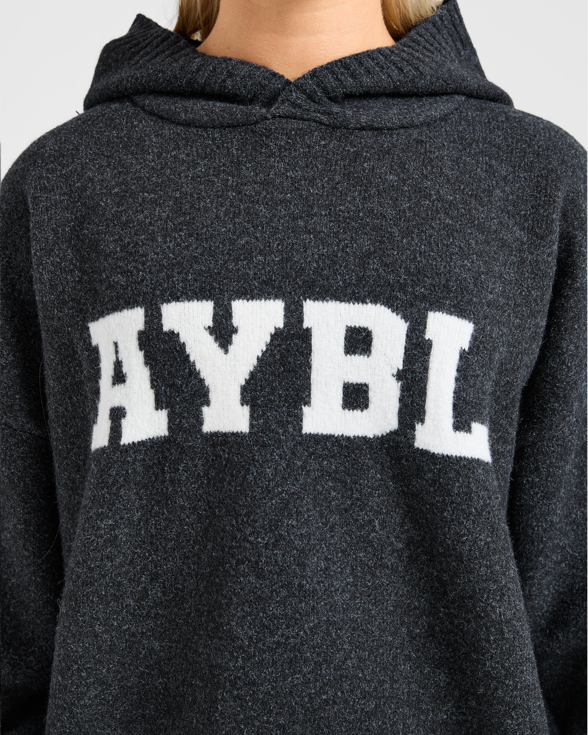 Varsity Oversized Knitted Hoodie - Charcoal - Image 5
