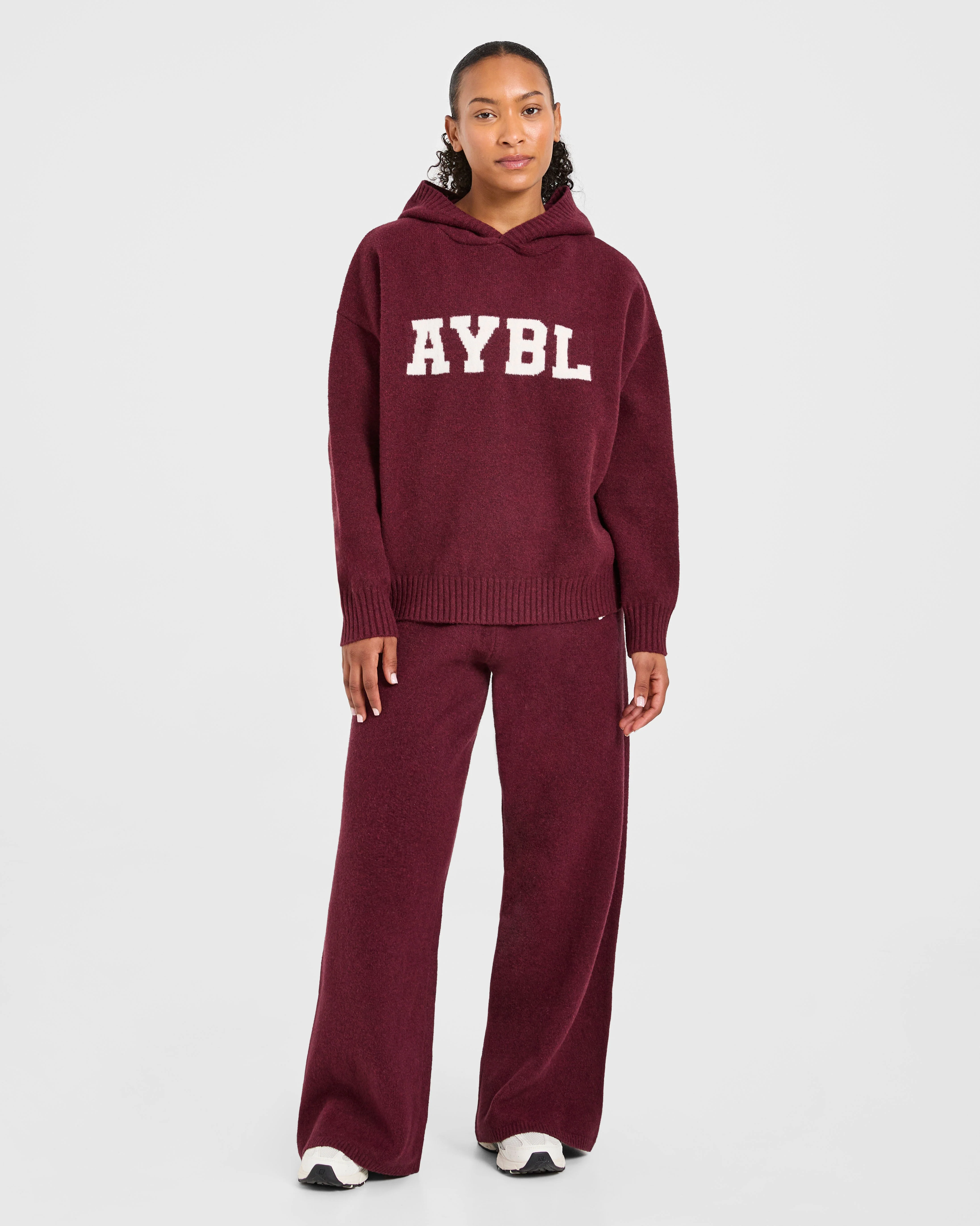 Varsity Oversized Knitted Joggers - Burgundy - Image 3