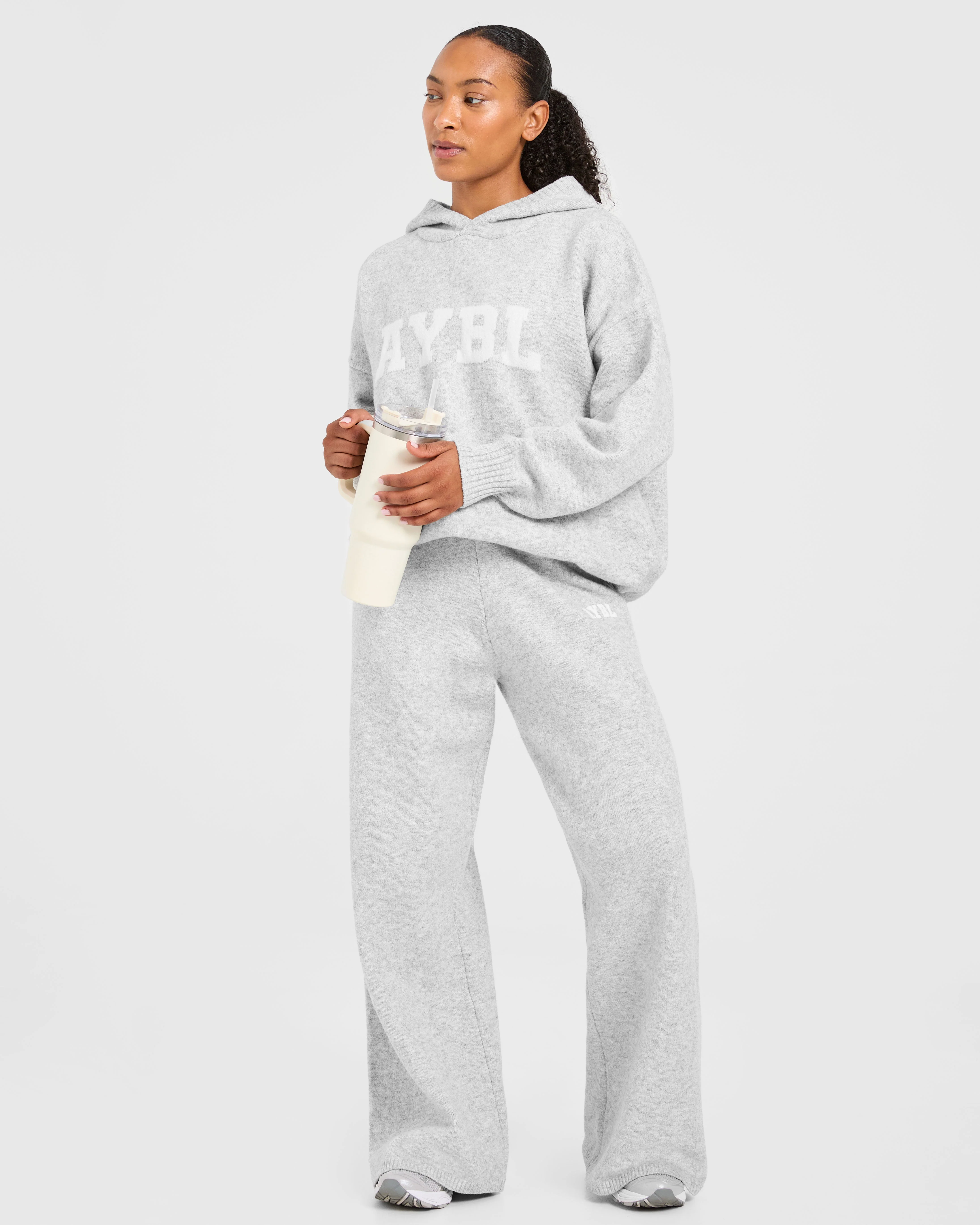 Varsity Oversized Knitted Joggers - Grey Marl - Image 7
