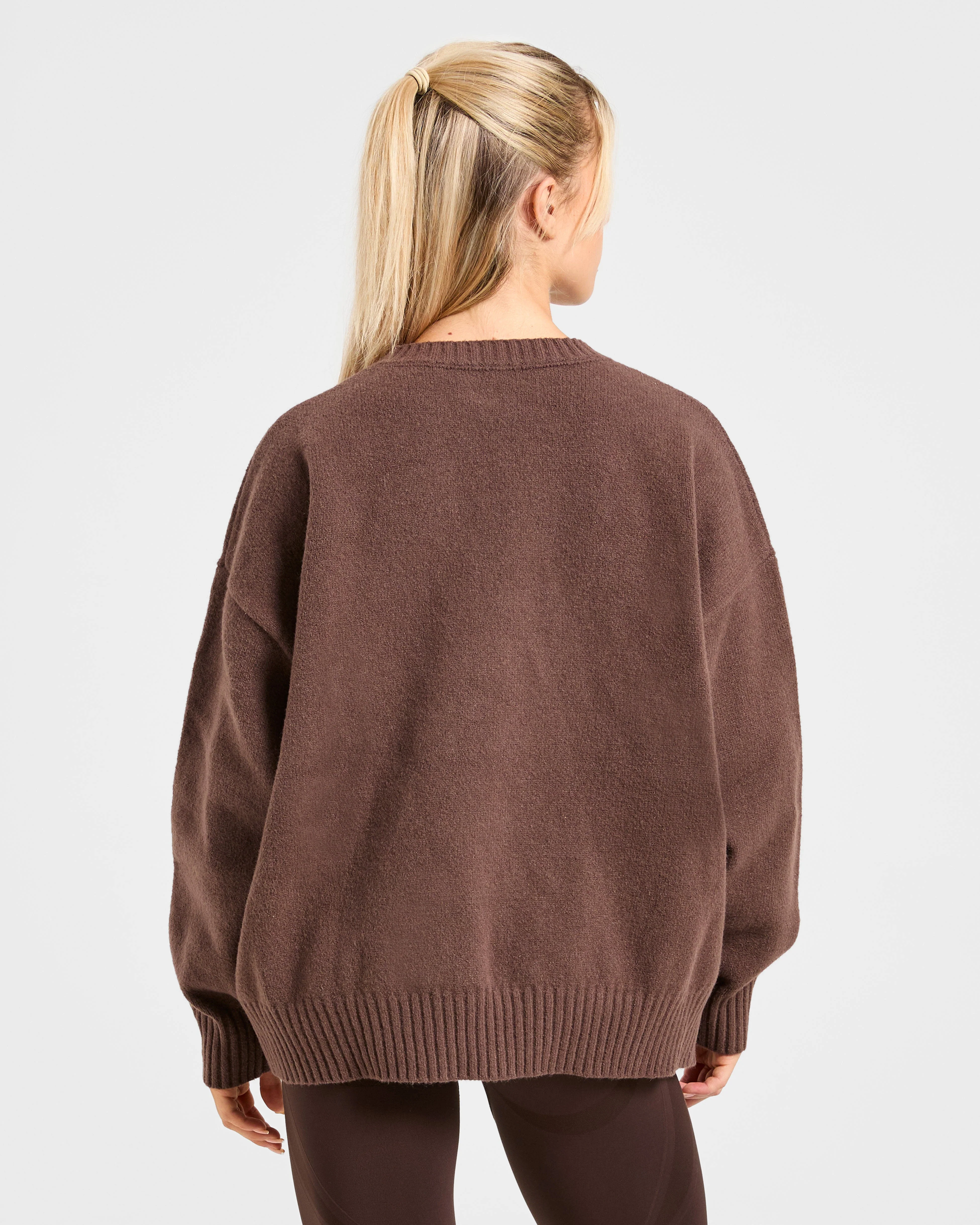 Varsity Oversized Knitted Sweater - Brown - Image 2