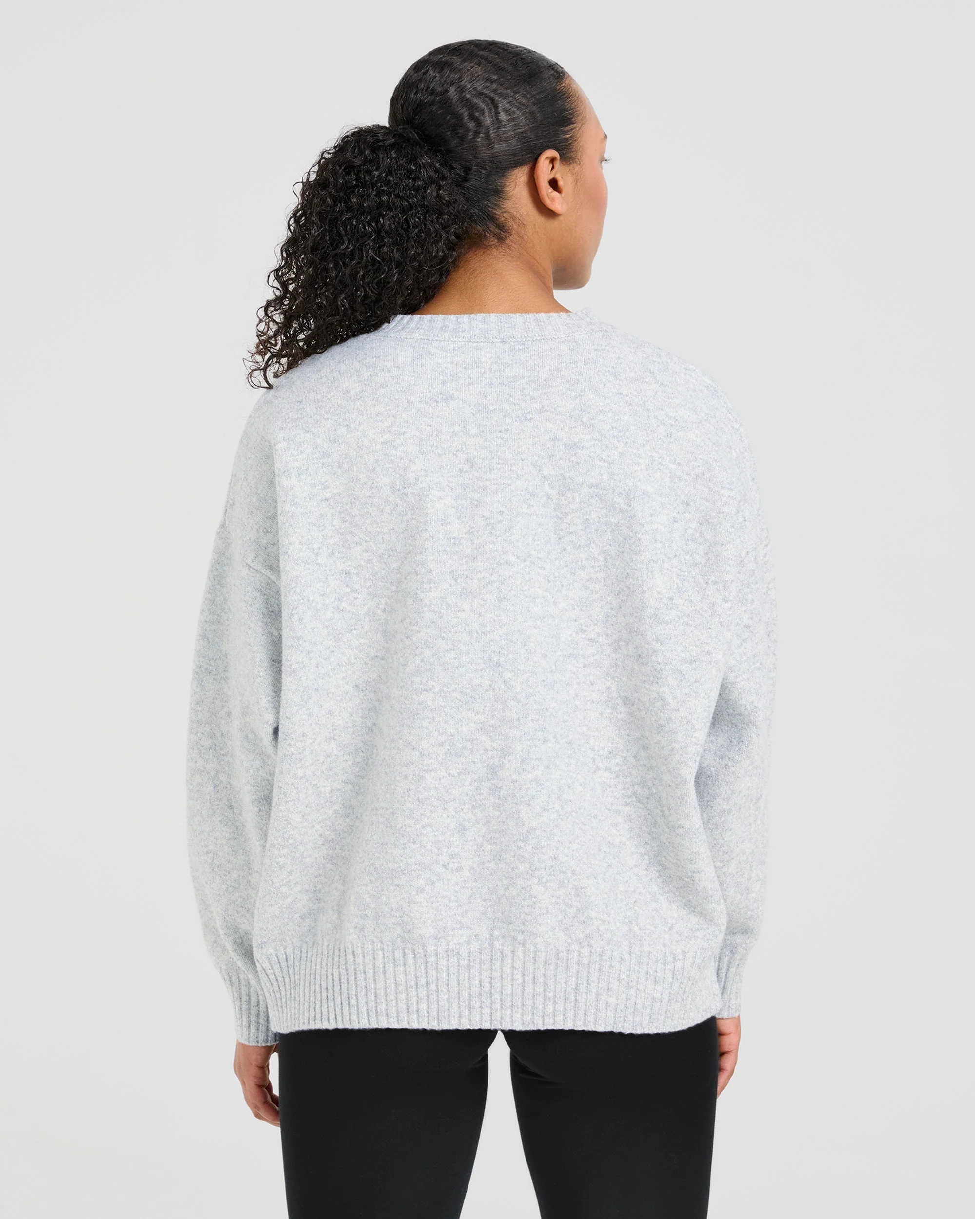 Varsity Oversized Knitted Sweater - Grey Marl - Image 2