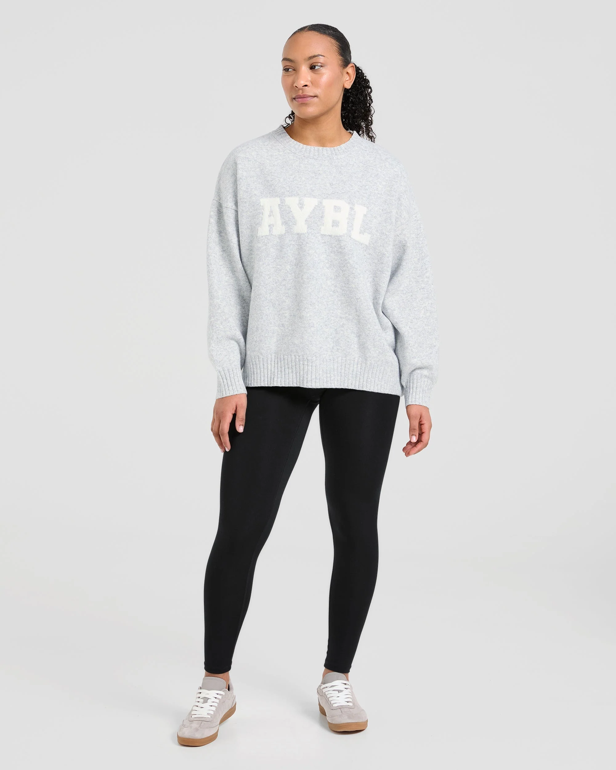 Varsity Oversized Knitted Sweater - Grey Marl - Image 3