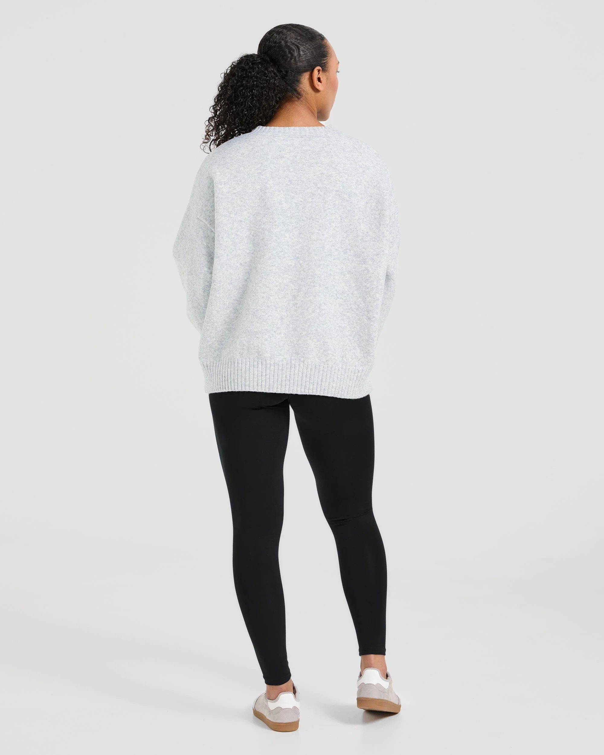 Varsity Oversized Knitted Sweater - Grey Marl - Image 4