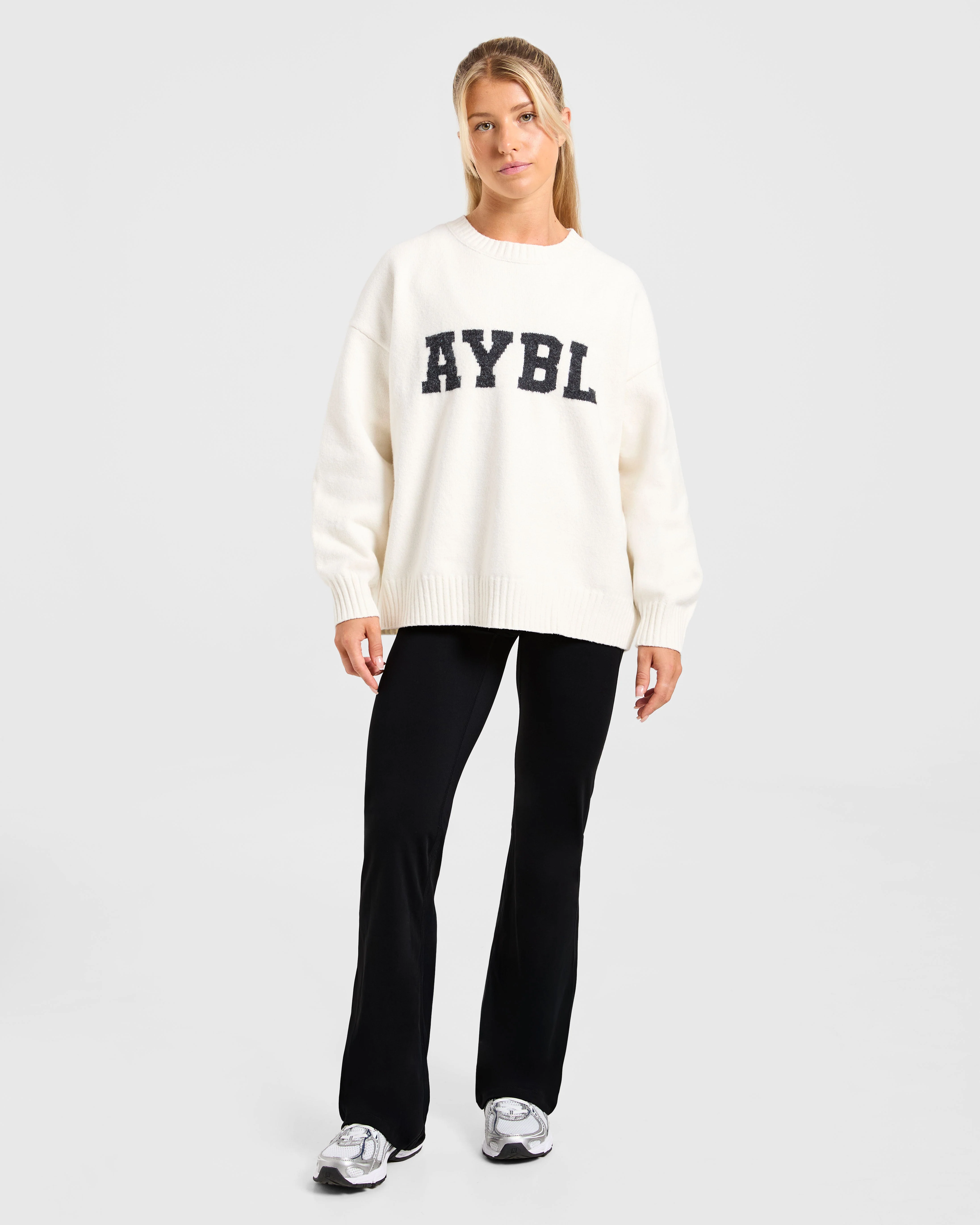 Varsity Oversized Knitted Sweater - Off White - Image 3