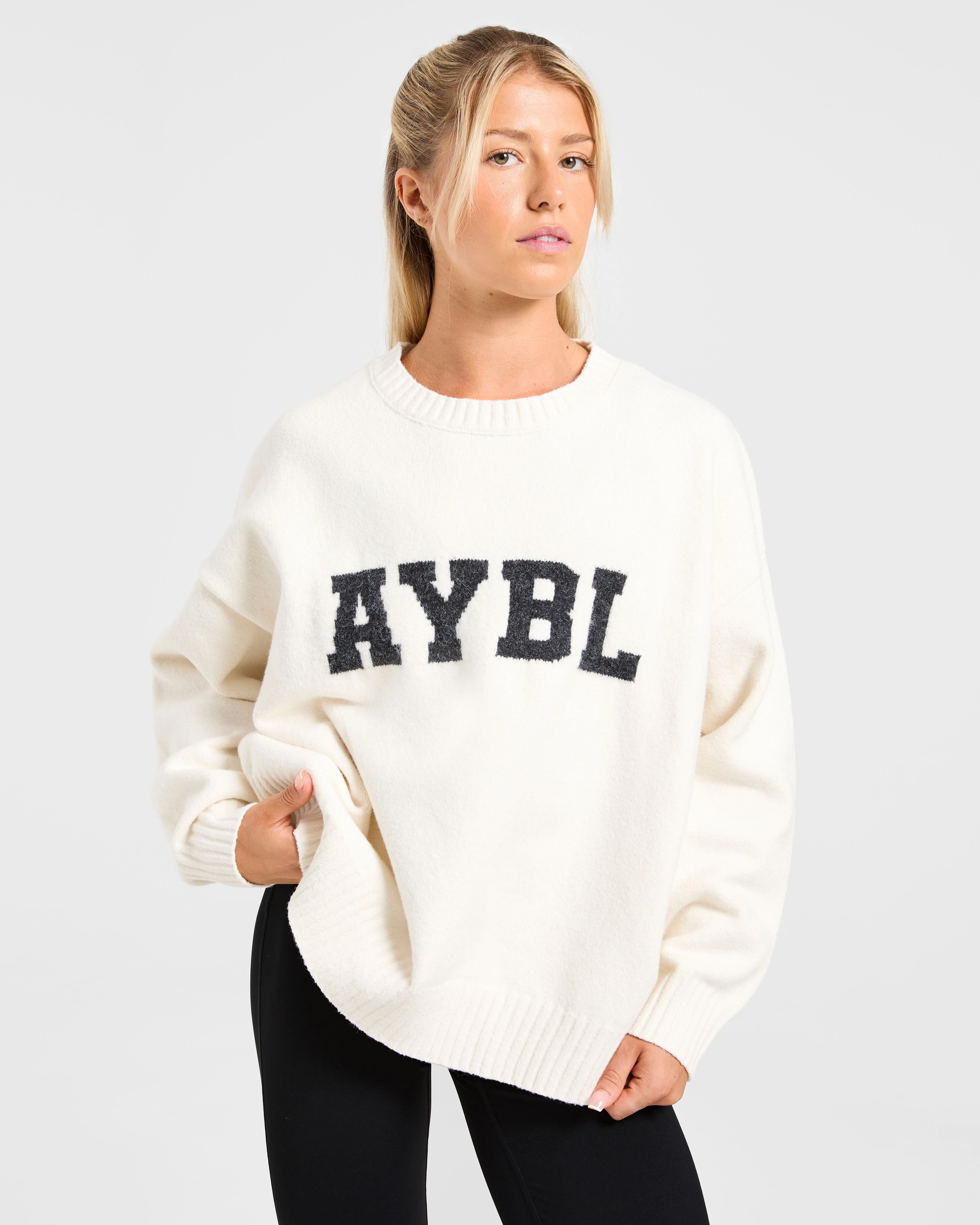 Varsity Oversized Knitted Sweater - Off White - Image 8